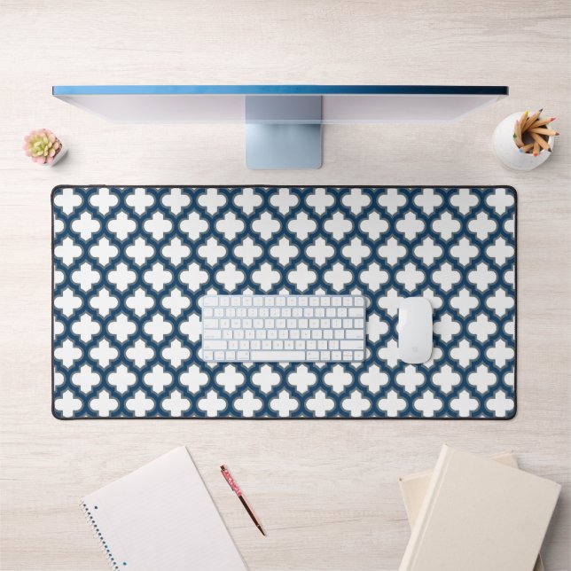 Trellis bleu blanc et marine, treillis, Quatrefoil (Bureau 1)