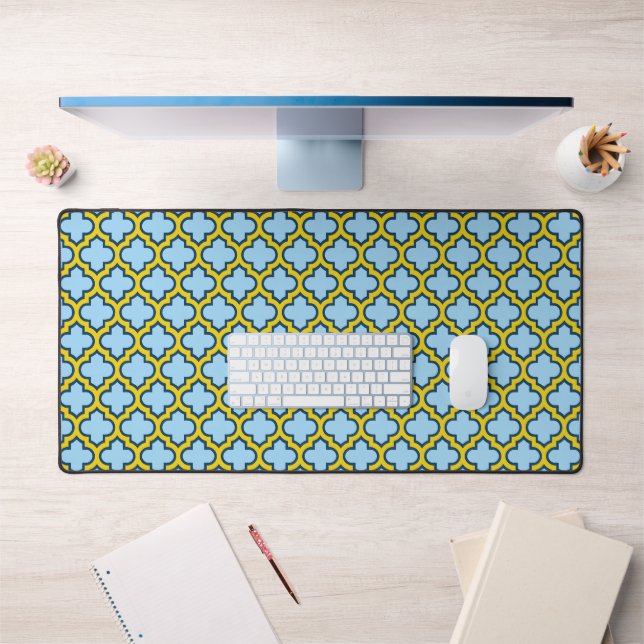 Trellis bleu et jaune, treillis, Quatrefoil (Bureau 1)