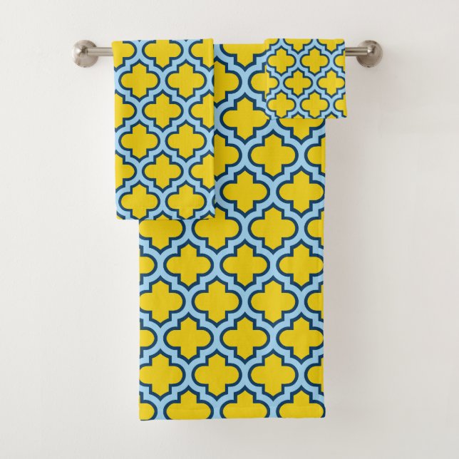 Trellis jaune et bleu bébé, treillis, Quatrefoil (En situation)