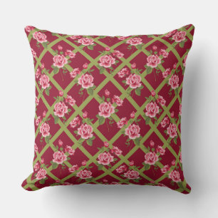 Trellis Rose Rose, Coussin de jet Burgundy 20" x 2