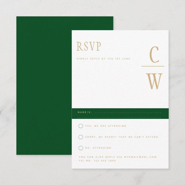 Trending Emerald Green Gold Wedding RSVP (Devant / Derrière)