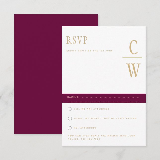 Trending Modern Berry Wine Gold Wedding RSVP (Devant / Derrière)
