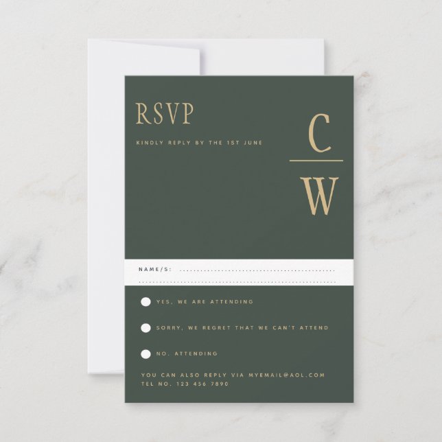 Trending Modern Moss Green Gold Wedding RSVP (Devant)