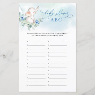 Trendy bébé éléphant bleu floral Baby Shower ABC
