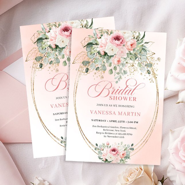 Trendy Boho Blush Roses Bridal Shower Invitation (Trendy Boho Blush Roses Bridal Shower Invitation)