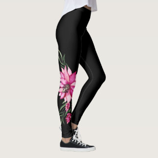 Trendy Boho Floral Leggings - Black Corsage Design