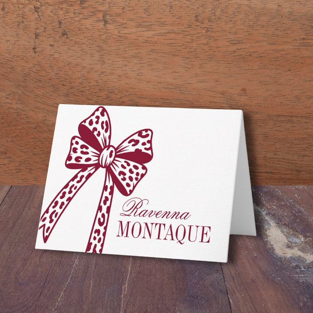 Trendy Burgundy Leopard Bow Handwritten Name Party (Créateur téléchargé)