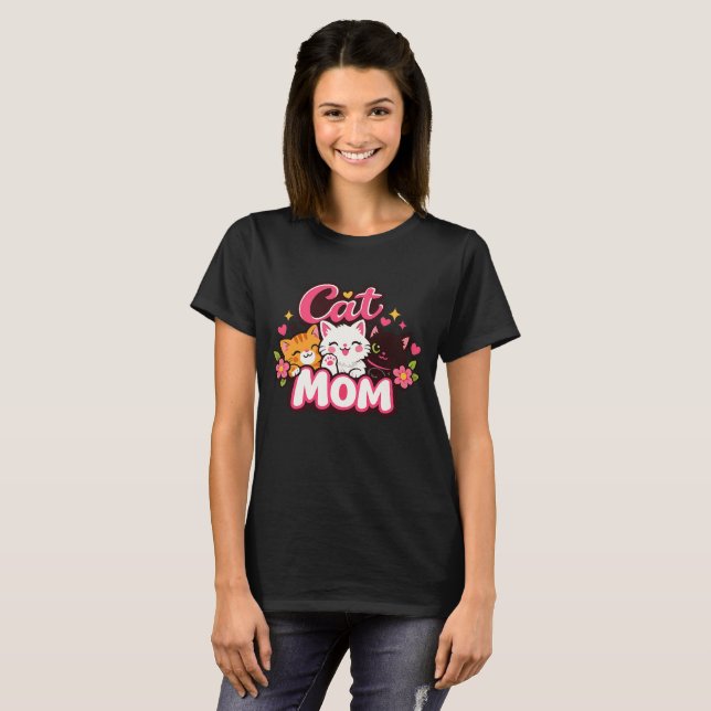 Trendy Cat Mom T-Shirt | Cute Colorful Cats Shirt  (Devant entier)