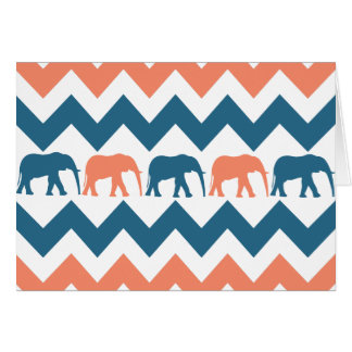 Trendy Chevron Elephants Coral Blue Stripe Motif