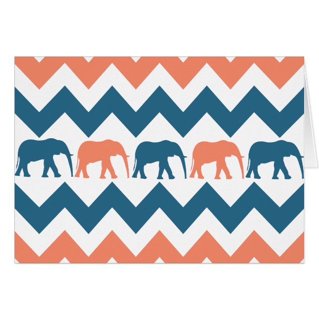 Trendy Chevron Elephants Coral Blue Stripe Motif (Devant Horizontal)