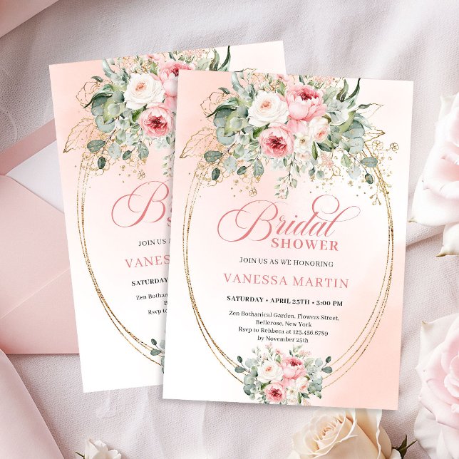 Trendy Dusty Pink Floral Bridal Shower Invitation (Trendy Dusty Pink Floral Bridal Shower Invitation)