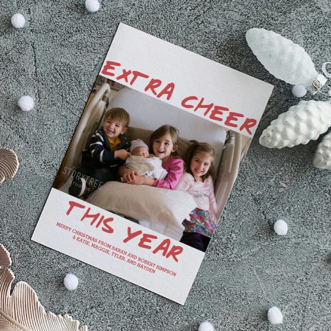 Trendy Extra Cheval Cette année Carte photo | Roug (Red Trendy Extra Cheer This Year Holiday Photo Card)