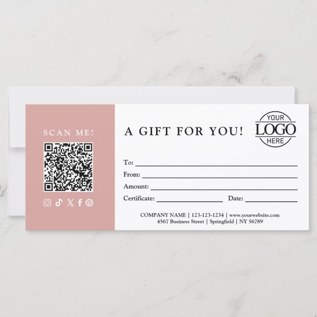 Trendy Gift Certificate | Business Logo & QR Code (Devant)
