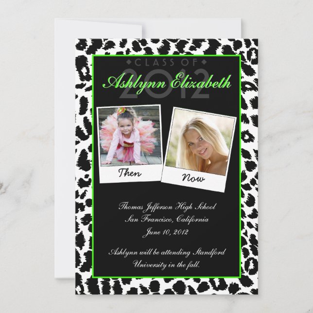 Trendy Leopard Then and Now Graduation Invitation (Devant)