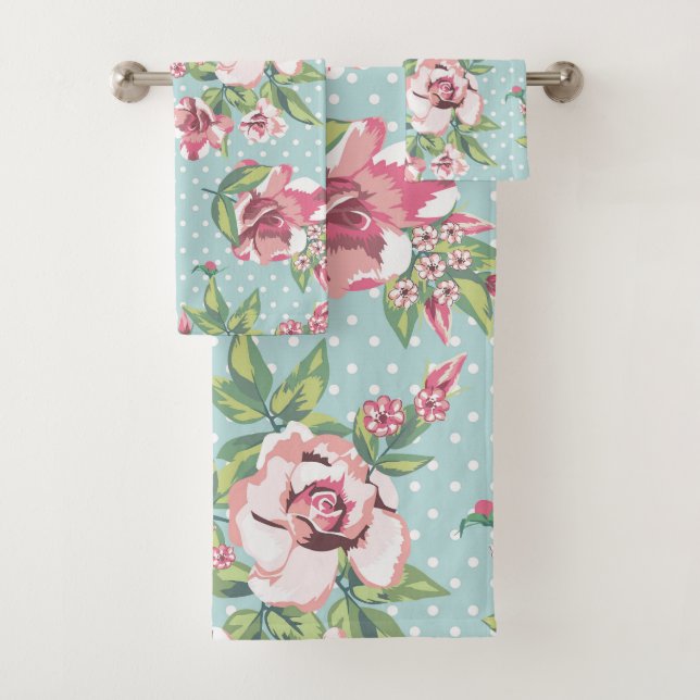 Trendy mignon rose féminin avec points motif bleu (En situation)