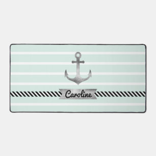 Trendy Mint Green Stripes et Watercolor Ancre