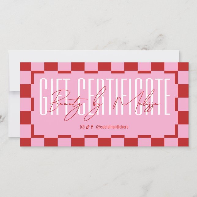 Trendy Retro Pink & Red Spa Salon Gift Certificate (Devant)