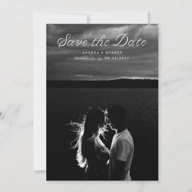 Trendy Ribbon Script Save the Date Card (Devant)