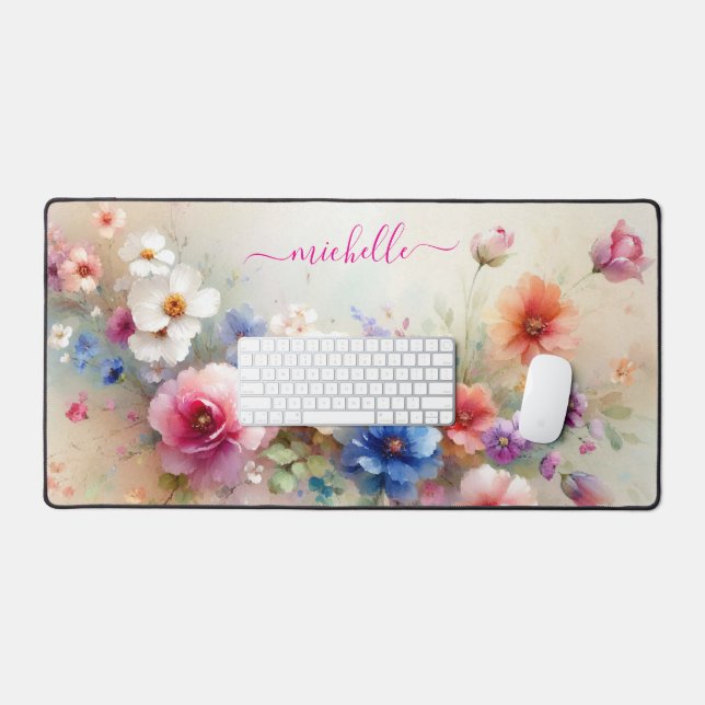 Trendy Stylish Aquarell Flowers Custom Name (Clavier et souris)