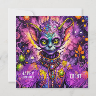 TRENT ~ Carte d'anniversaire ~ Alien mauve amical