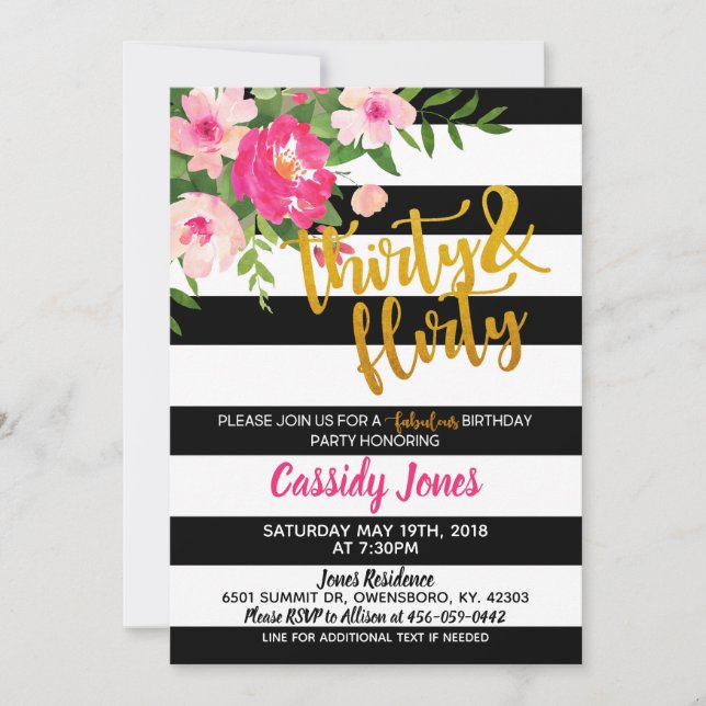 Trente et invitation Flirty d'anniversaire (Devant)