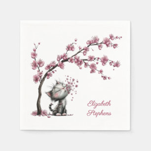 Très mignon chat et serviette en papier de fleurs