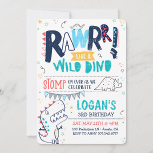 TREX Dinosaur Invitation Anniversaire Roar Wild DI
