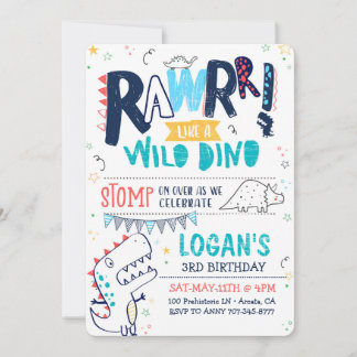 TREX Dinosaur Invitation Anniversaire Roar Wild DI