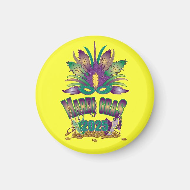 Tri-Feather Mardi Gras 2025 Magnet (Devant)