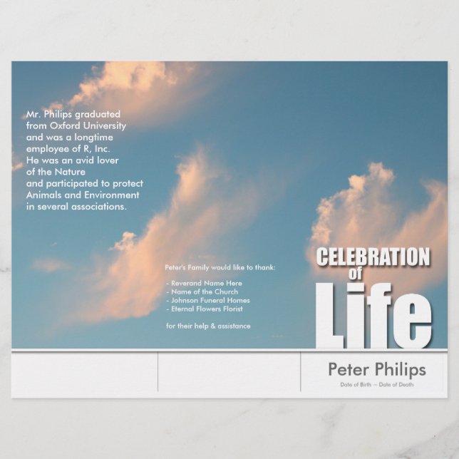 Tri-Fold Face Cloud Memorial Service Program Circu (Devant)