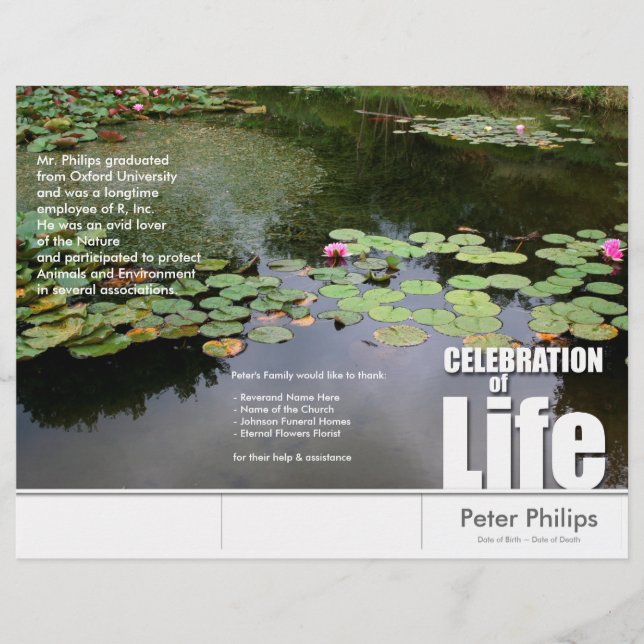 Tri-Fold Lotus Memorial Service Program Flyers (Devant)
