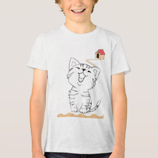 Tri-matière Chat Chaton Heureux Dessin Animé Mignon T-Shirt En