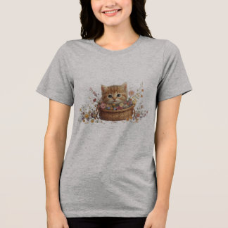 Tri-matière Kitten en Panier - Joli T-shirt Chat Design
