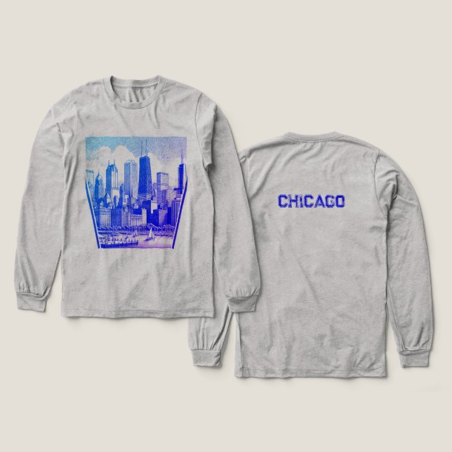 Tri-matière T-Shirt à trois mélanges en bleu de Chicago (Motif recto et verso)