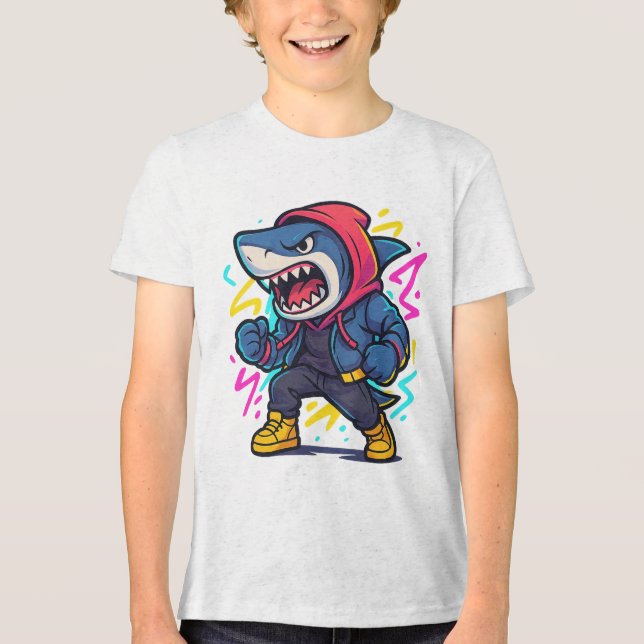 Tri-matière T-shirt cool en Streetwear Shark Cartoon (Recto)