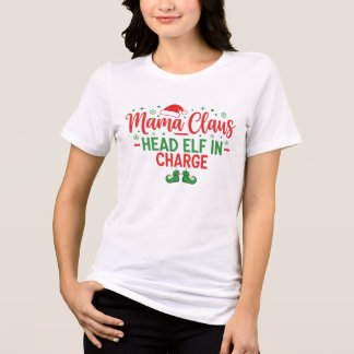 Tri-matière T-shirt de Noël drôle de l'elfe en chef de Mama Cl