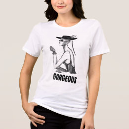Tri-matière T-shirt élégant à l'illustration de mode en noir e