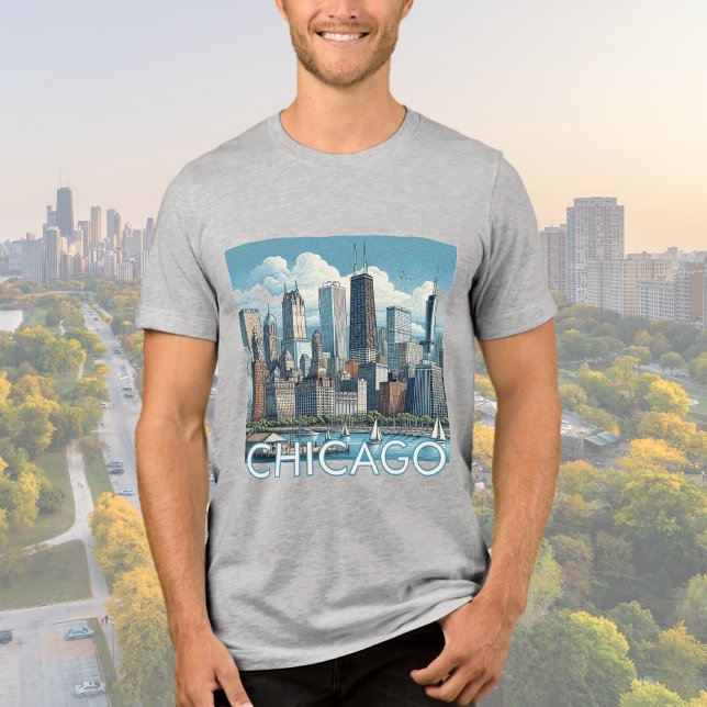 Tri-matière T-shirt graphique en ligne Skyline CHICAGO (Créateur téléchargé)