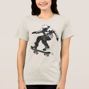 Tri-matière T-Shirt Graphique Saut en Skateboard – Streetwear