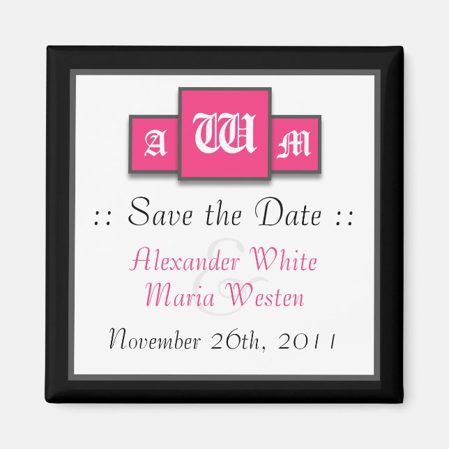 Tri-Monogram Fuchsia Magnet Réservez la date moder (Devant)