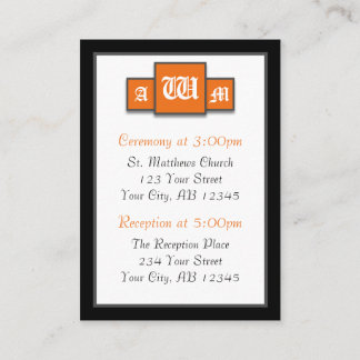 Tri-Monogram Orange Modern Guest Cartes de référen