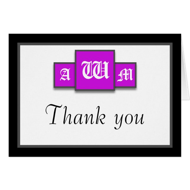Tri-Monogramme violet Merci moderne Cartes pour no (Devant Horizontal)