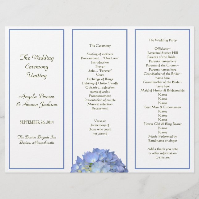 Tri-pli, Blue Hydrangea Wedding Program (Devant)