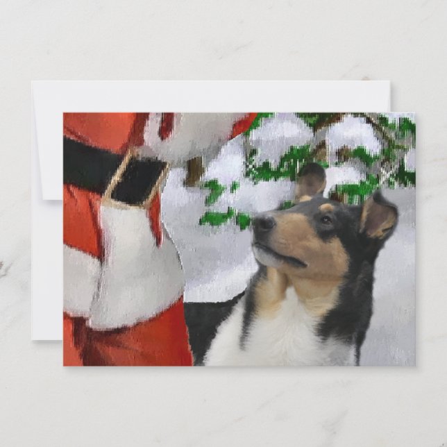 Tri Smooth Collie et Père Noël Christmas Card (Devant)