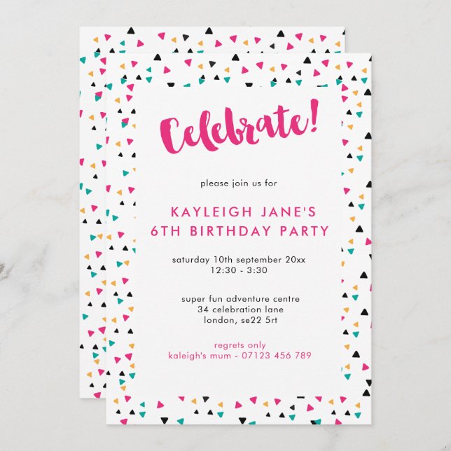 Triangle coloré Confetti Party Invitation (Devant / Derrière)
