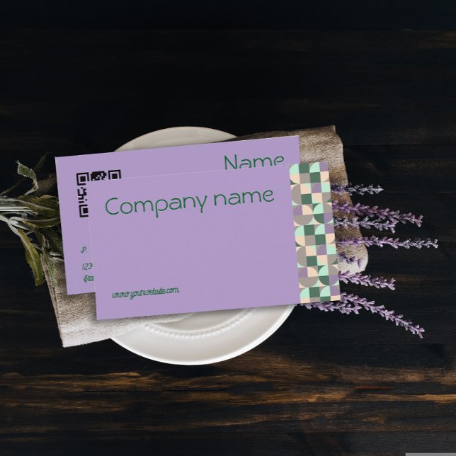Triangle vert turquoise lavande QR Carte de visite (Triangle green turquoise lavender QR Business Card.)