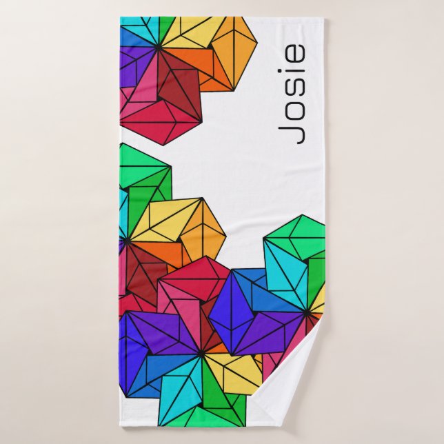 Triangles de cubes arc-en-ciel lumineux 3D sur bla (Serviette de bain)