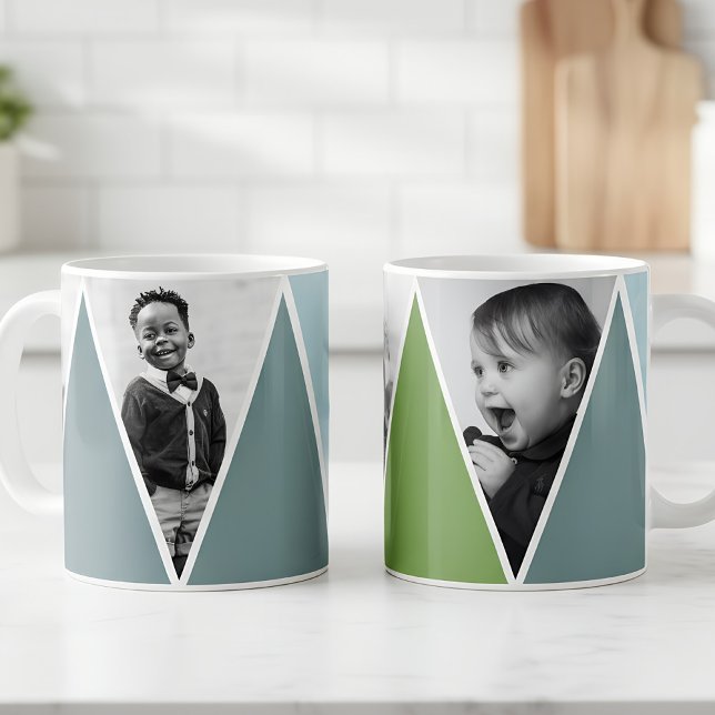 Triangles en bleu et vert Photo Mug (photo mug in green and blue)