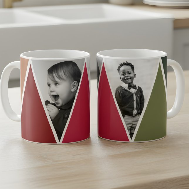 Triangles en rouge et vert Photo Mug (photo mug with triangles)