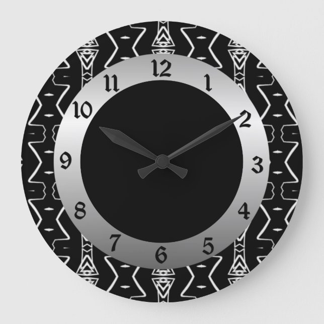 Triangles géométriques noir et blanc Horloge mural (Recto)
